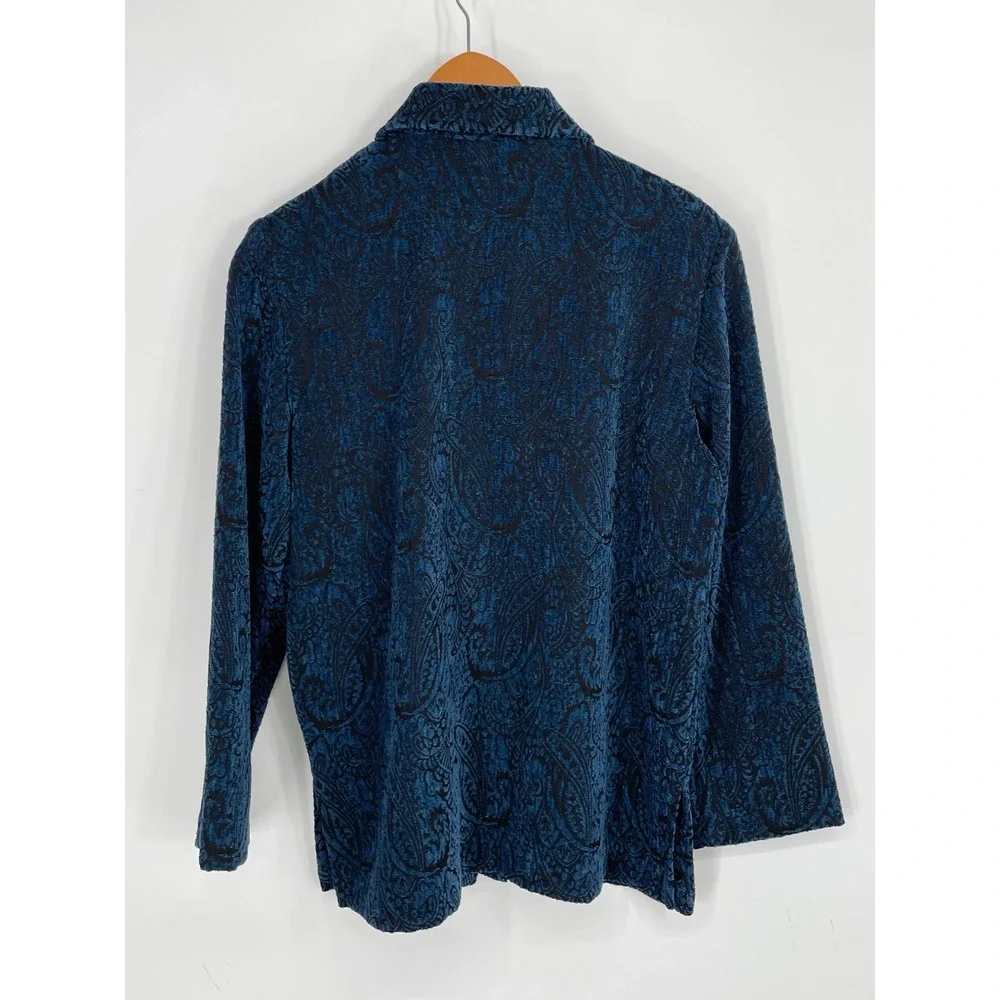 Sag Harbor Women 6P Jacket Blue Black Paisley Whimsigoth Button Front Chenille